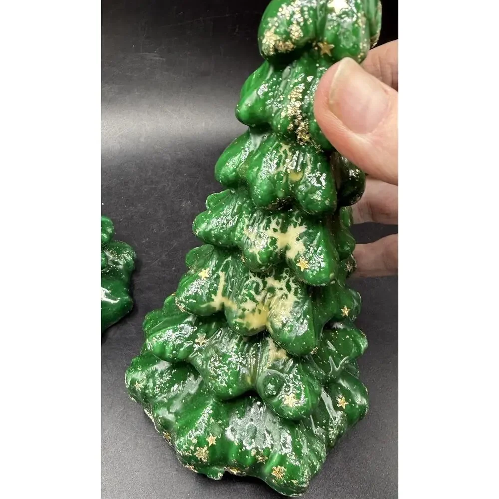 VTG Gurley 2 Green Christmas Tree Candles Gold Stars Holiday Decor 8